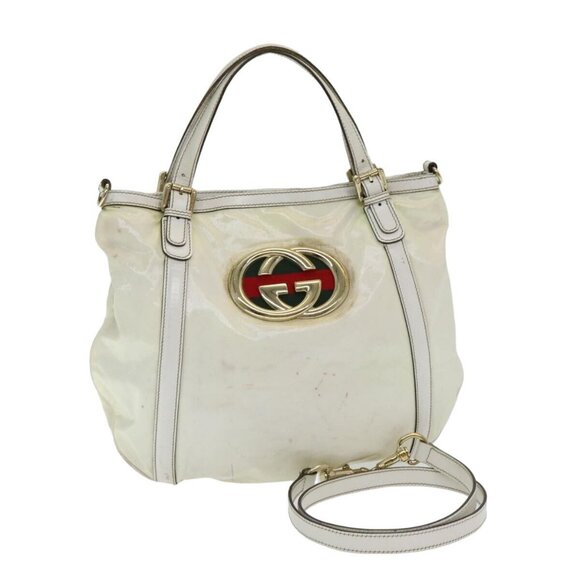 GUCCI Interlocking Web Sherry Bag Coated Canvas 2way White - Picture 1 of 16